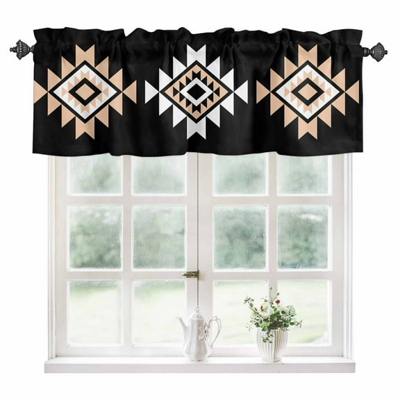 Black White Beige Boho Kitchen Valances for Windows 54x18 Inch Kitchen Curtains Valances Rod Pocket Western Geometric Aesthetic Bathroom Window Valances for Window Treatment Decor