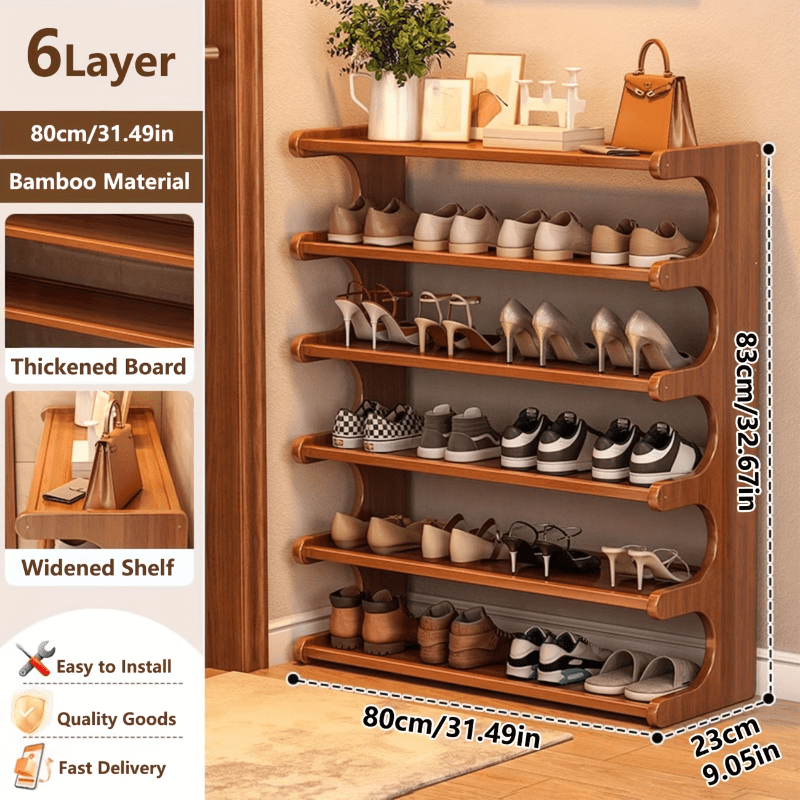 6 Tier Shoe Cabinet Organizer, Narrow Shoe Storage Cabinet with Doors for Entryway Hallway Closet, Brown