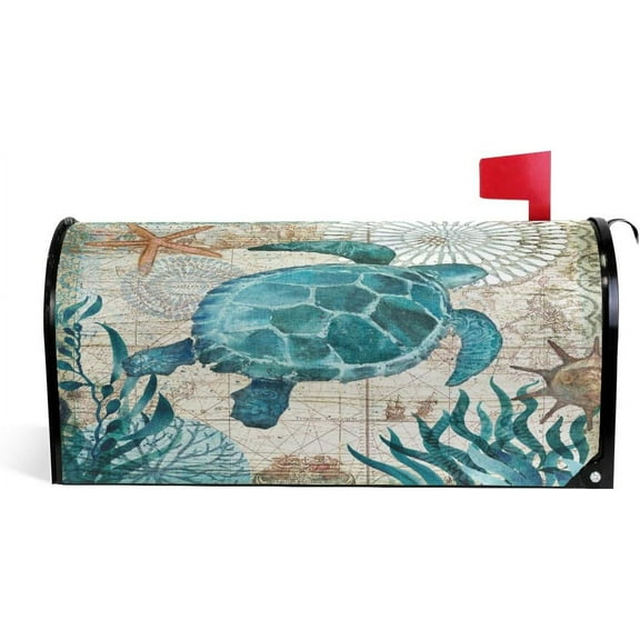 Turtle Starfish Magnetic Mailbox Cover MailWraps Garden Yard Home Decor for Outside Oversized-25.5" x20.8"