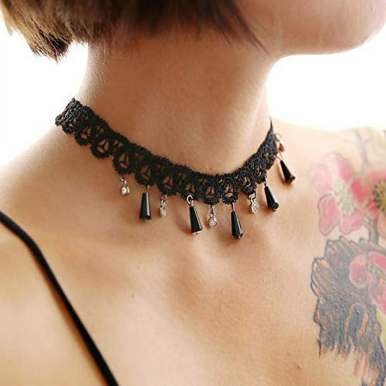 MTLEE 9 Pieces Black Gothic Lace Choker for Women Black Victorian Choker  Elegant Retro Necklaces for Girl Punk Party Steampunk Vampire Cosplay