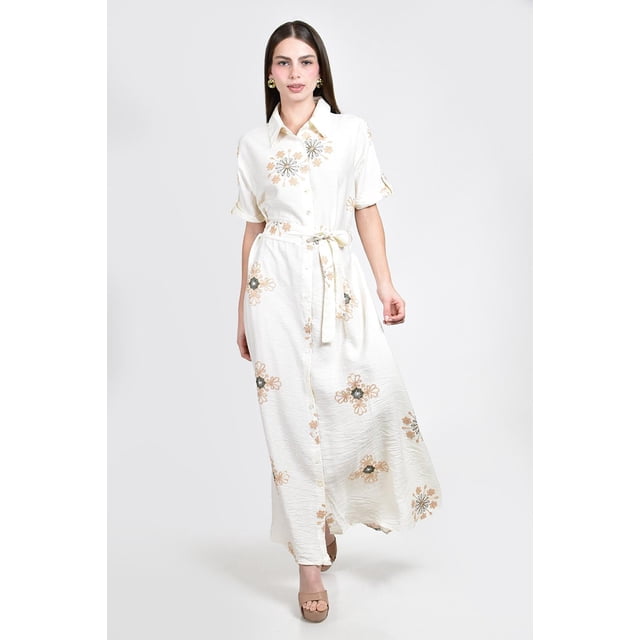 Vestido camisero bordado Roman Fashion /Juvenil, 01553 (Bco /Verde) blanco CH