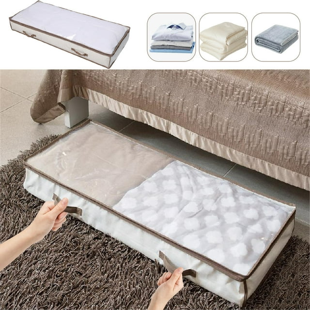 Dvkptbk Underbed Storage Bag, Foldable, With Double Zippers, Reinforced Handles, Suitable For Bedroom, Dormitory Quilt Blanket Storage Bag