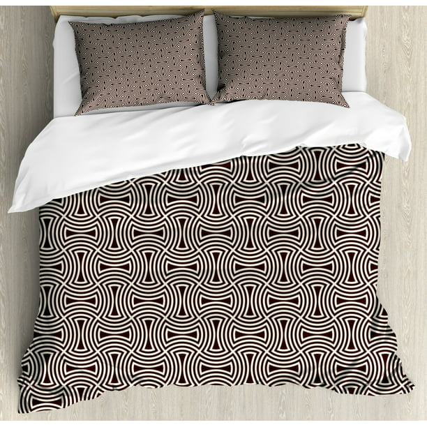 Brown And Cream King Size Duvet Cover Set Curved Lines Mosaic Pattern Interlocking Shapes Geometric Arrangement Decorative 3 Piece Bedding Set With 2 Pillow Shams Brown And Cream By Ambesonne Walmart Com