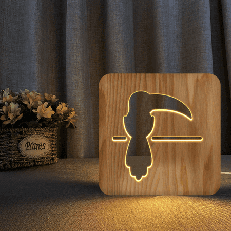

TIMPCV Light Bulb Night Light For Parrot Wooden 3D Lamp Creative Wooden Lights Simple Decorative Lights 3D Wood Carving Pattern LED Night Light For Desk