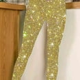 thumbnail image 4 of Lovskoo 2024 Women's Sequin Sparkly Leggings High Waisted Stretchy Tights Pants Skinny Pants Trousers Yellow, 4 of 8