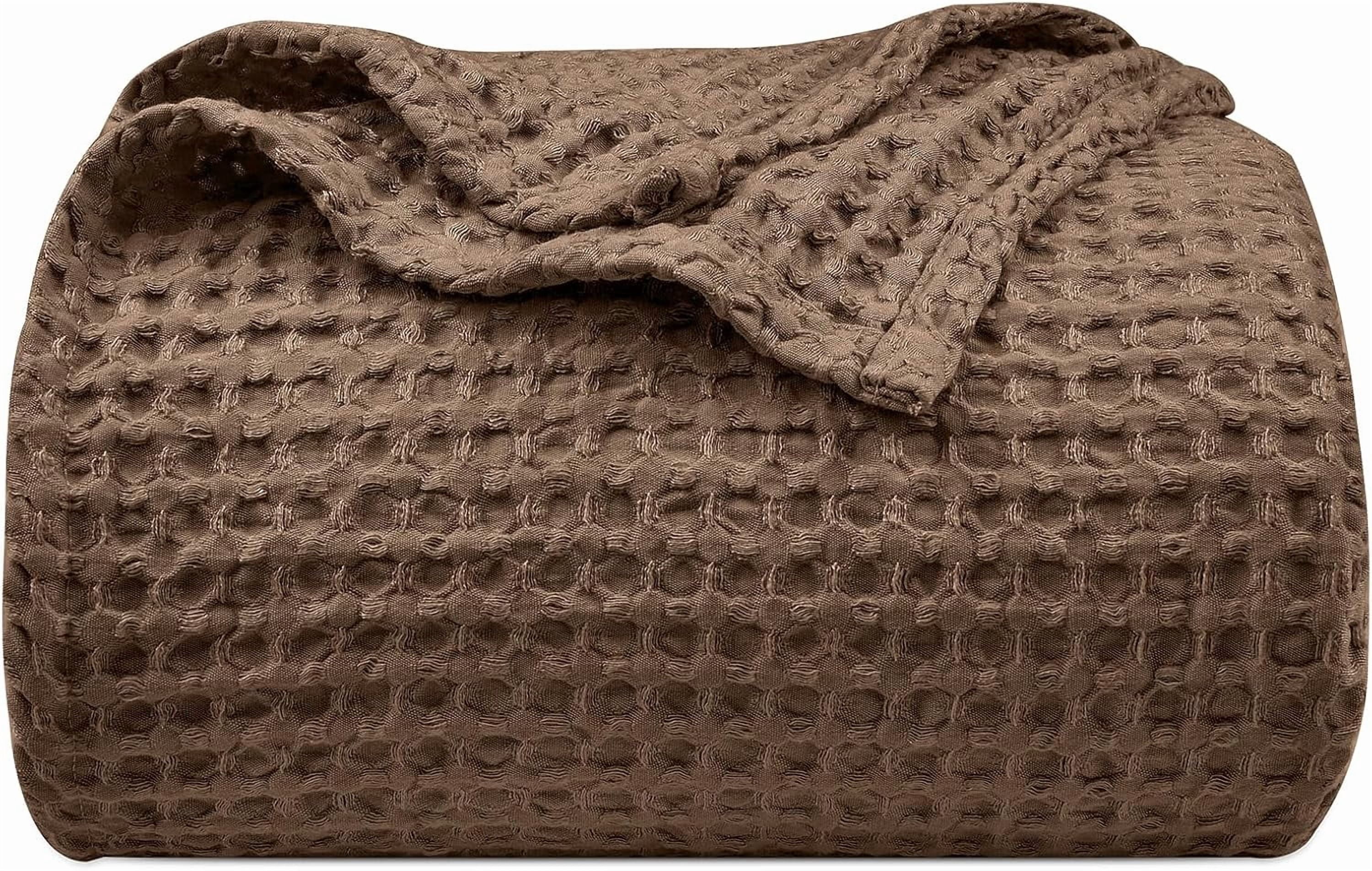 PHF Ultra Soft Waffle Weave Blanket King Size, Washed Lightweight Summer Breathable Blankets for Hot Sleeper, Chocolate, 104x90 inches