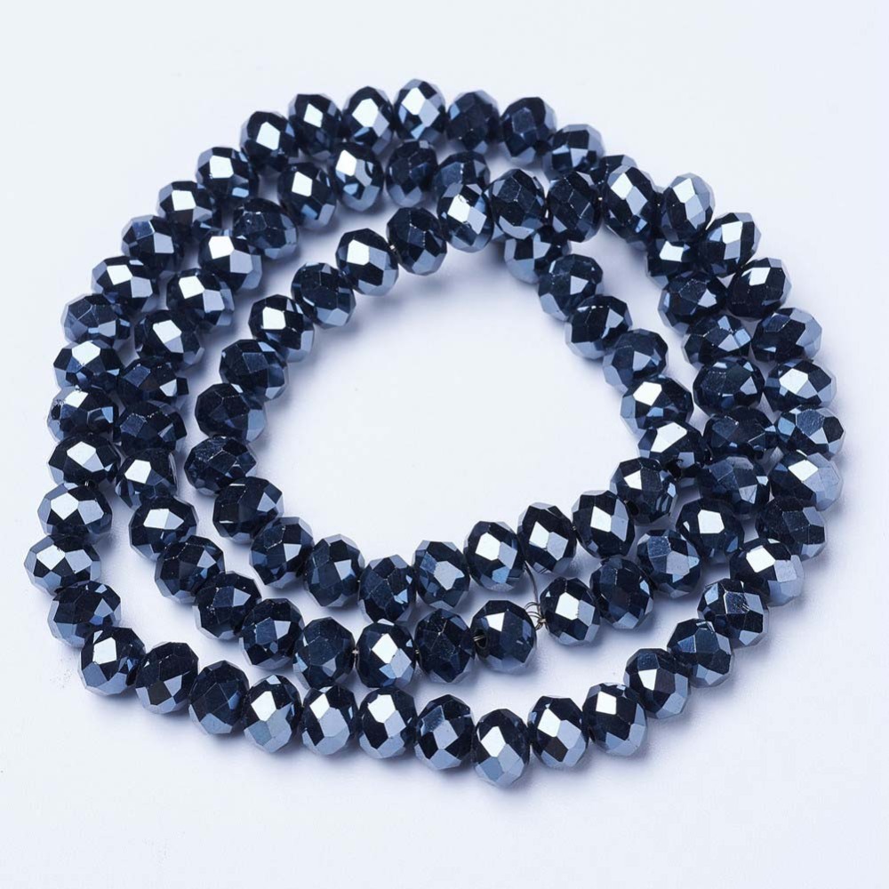 Electroplate Glass Beads Strands Pearl Luster Plated Faceted Rondelle Black 10x8mm Hole: 1mm 60~61pcs/strand 46~48cm
