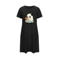 thumbnail image 3 of Sakmal Soft Moomoo Dresses for Women Black Halloween Playful Oversized Pajama Dress Short Sleeve Short Ghost Print Crew Neck Nightgowns S-2XL, 3 of 4