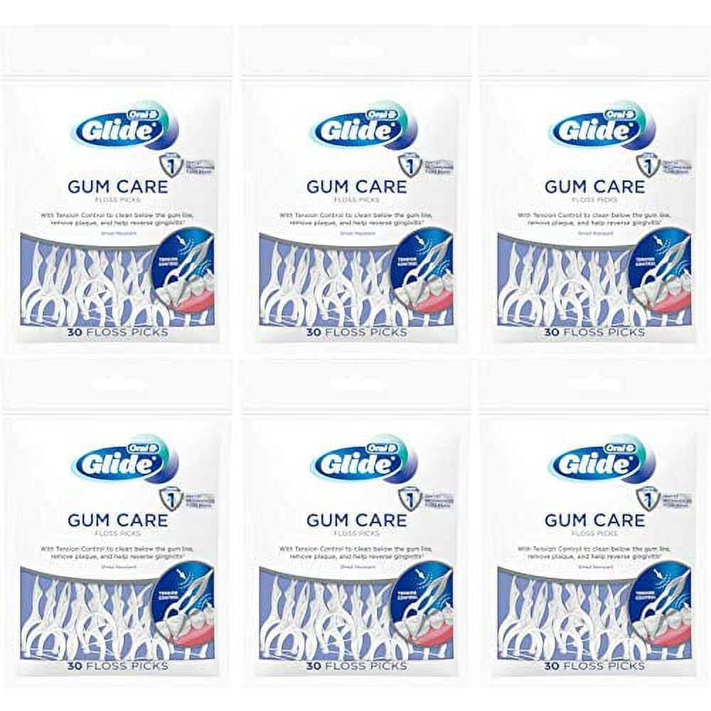 Oral-B Glide Gum Care Dental Floss Picks, Good for Back Teeth, 30 Ct (Pack of 6)