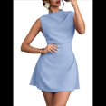 thumbnail image 1 of Vestido Mini para Mujer, Fruncido, Cuello Alto, Sin Mangas, Corte A, para Fiesta de Verano. Azul L, 1 of 10