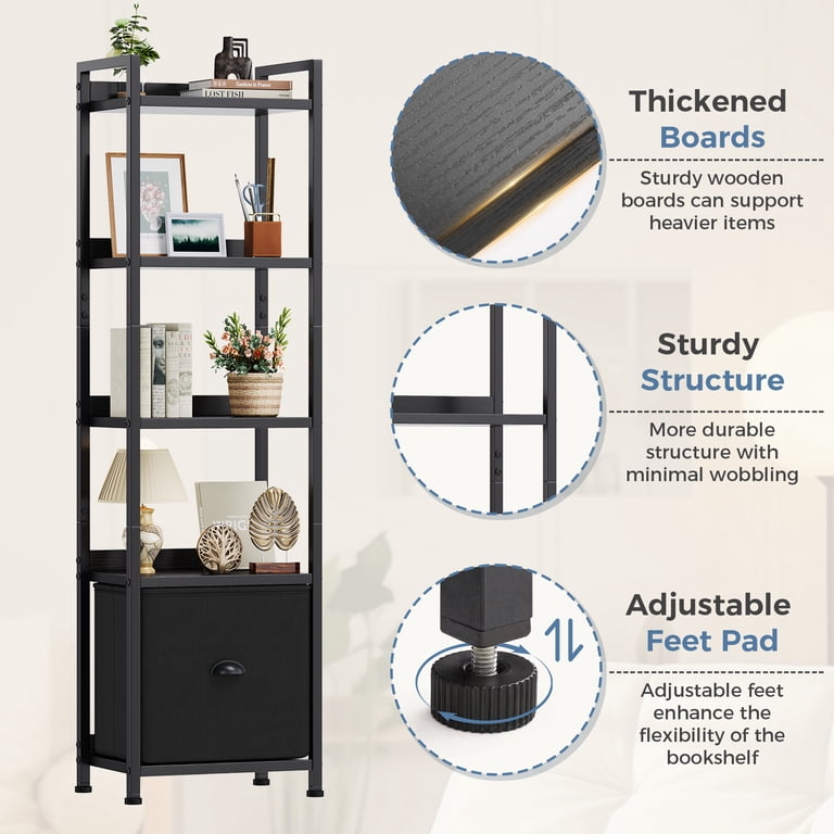 Concetta 5-Tier Bookshelf With Drawer, Rustic Brown photo 6