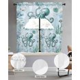 thumbnail image 2 of Coastal Octopus Swag Kitchen Curtains Sets for Windows 24 Inch Length, Cyan Nautical Fish Shells Seaweeds Short Window Curtain Panels Swags Valances and Tiers 3 Piece Set for Cafe/Dining Room, 2 of 5