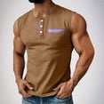 thumbnail image 2 of USNSM Men's Summer Tank Tops Color Block Button Down Sleeveless Henley T Shirts Pullover Casual Slim Fit Shirts with Pocket Brown M, 2 of 8
