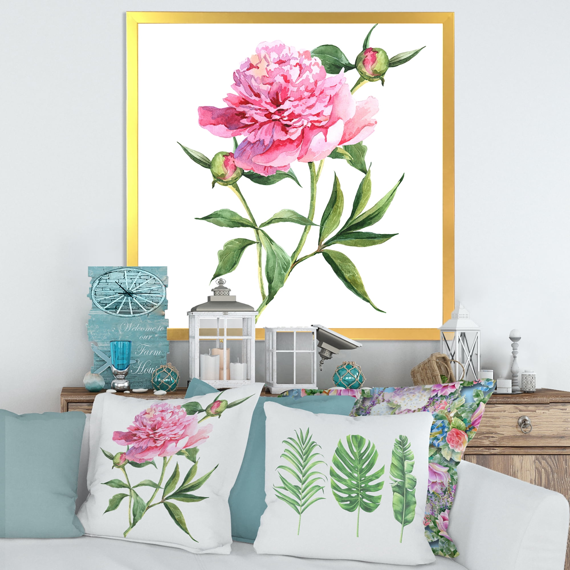 Designart 'Ancient Pink Peonies' Traditional Framed Art Print