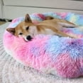 thumbnail image 6 of Exclusivo Mezcla Calming Donut Pet Bed for Large Dogs 36", Anti-Anxiety Plush Cozy Warming Dog Bed, Pink Rainbow, 6 of 7