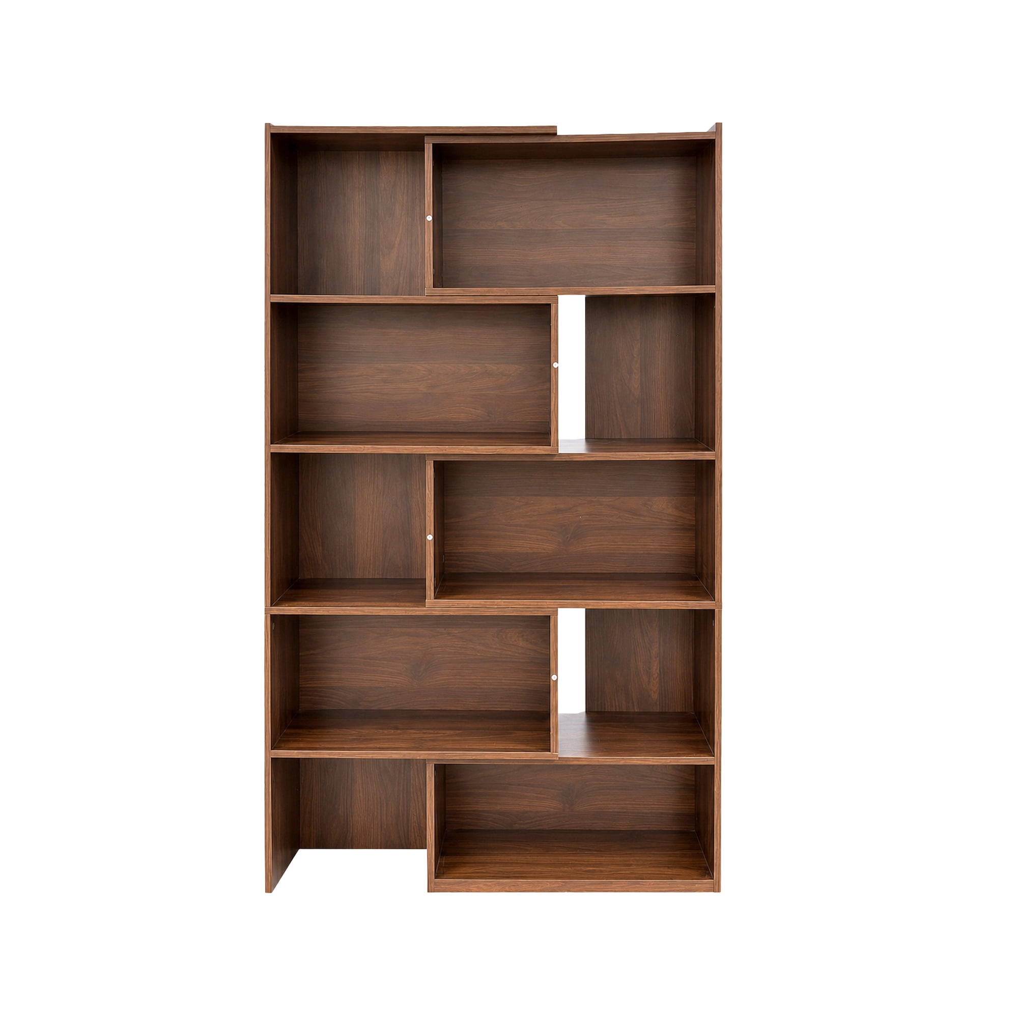 63"Tall Modular Bookshelf, 5-Tier Staggered Open Shelf Bookcase, Asymmetric Storage Display Rack