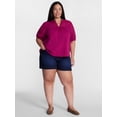 thumbnail image 2 of Terra & Sky Women's Plus Eyelet Yoke Top with Short Puff Sleeves, Sizes 0X-5X, 2 of 5