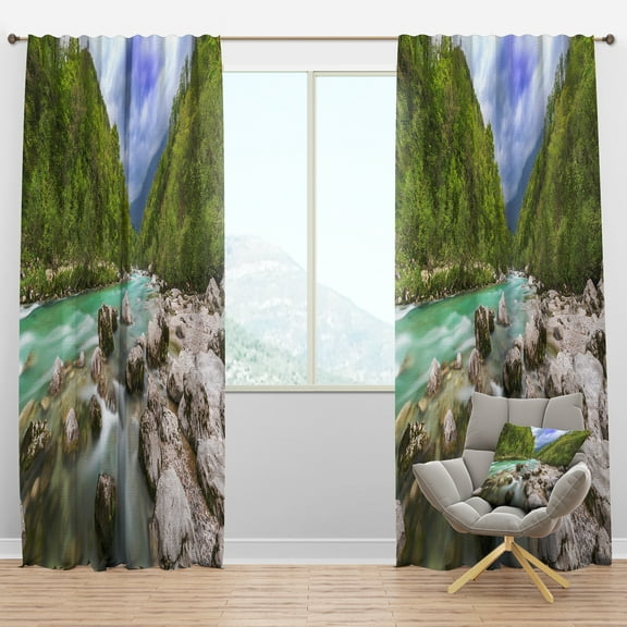 Designart 'Slovenia Waterfall Panorama' Landscape Blackout Curtain Panel