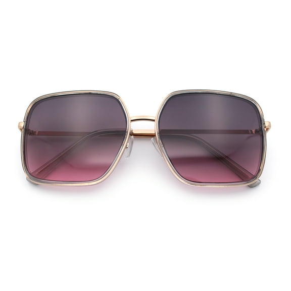 Womens Chic Oversize Double Rim Rectangle Butterfly Sunglasses Slate Gold - Purple Pink