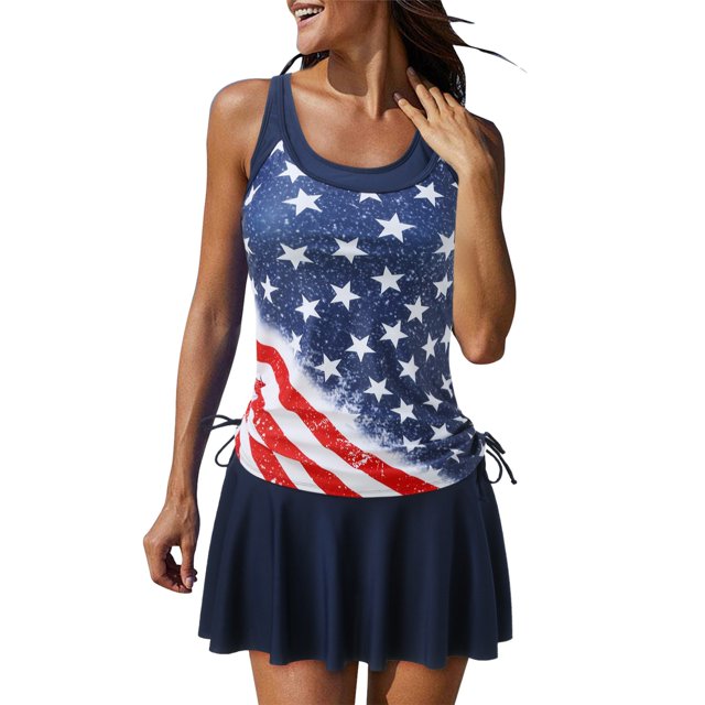 Cathalem Ladies Bathing Suits Tankini Set Mesh Swimsuits Flowy Bathing Suits,Dark Blue XL