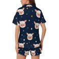 thumbnail image 2 of SKQIT Ensembles de Pyjama à Manches Courtes pour Femmes, 2 Pcs Imprimé Mignon Chemise Boutonnée en Satin Doux et Shorts, 2 of 8