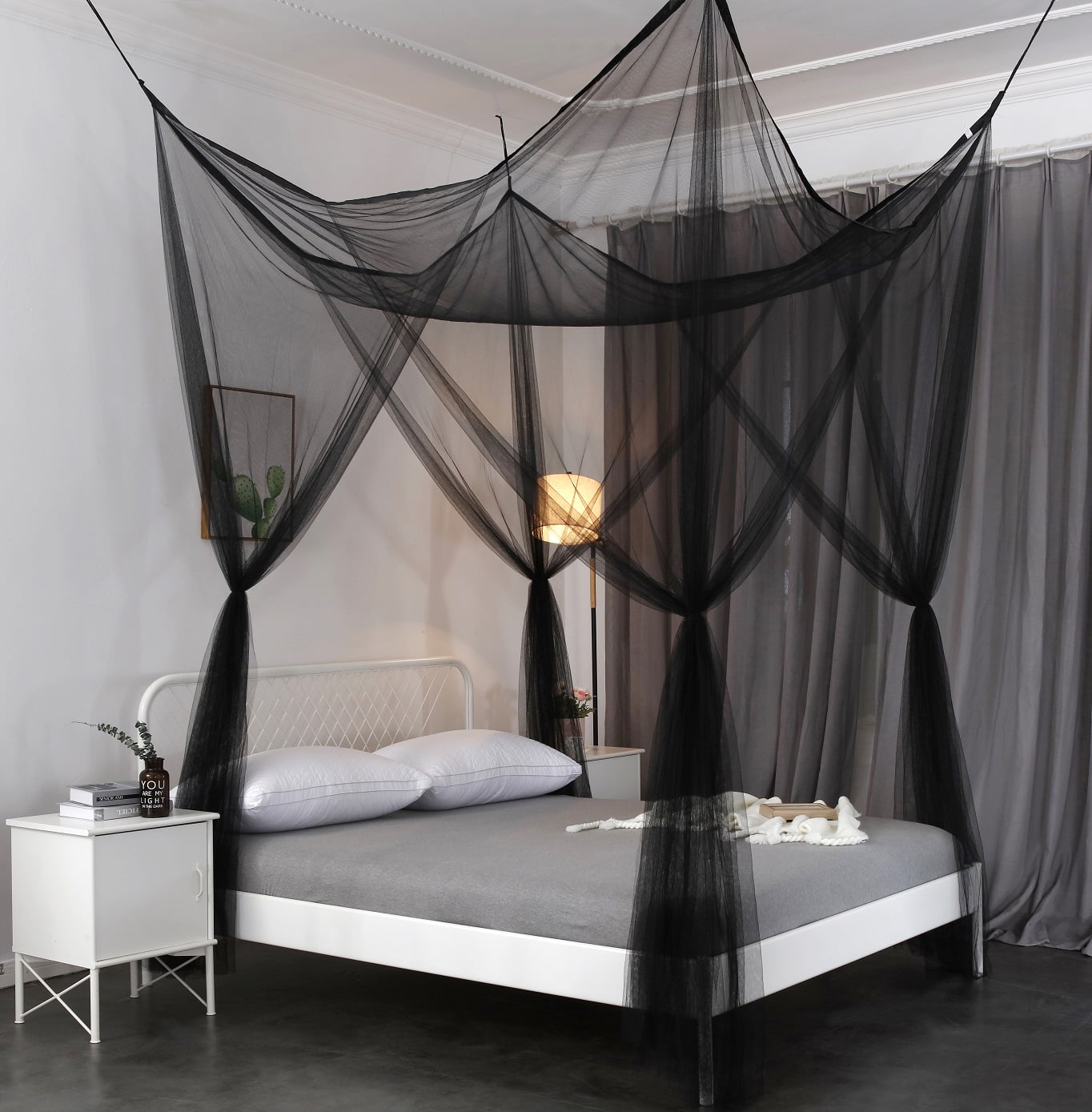 4 Corner Post Bed Canopy Mosquito Net Netting Bedding Lace Queen/King Bed 3Color 