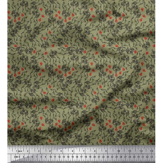 Soimoi Rayon Crepe Fabric Leaves & Rose Shirting Print Sewing Fabric Yard 46 Inch Wide