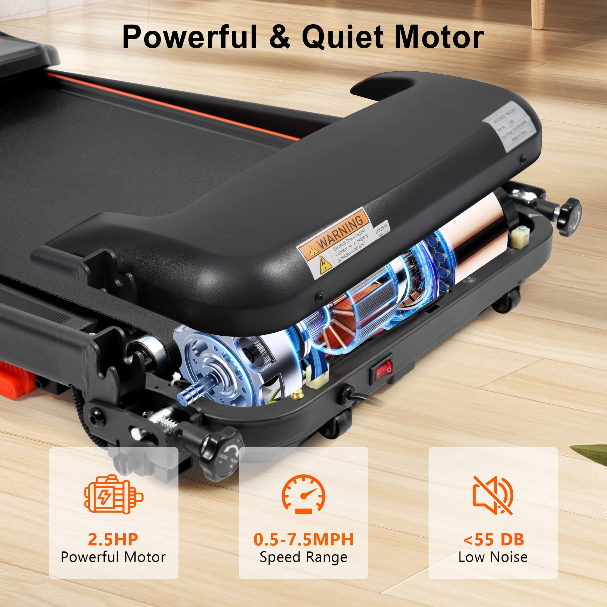 Aukfa Electric Treadmill with Incline, USB Charge, 300 lb Capacity 7.5 mph Max Speed for Home Office