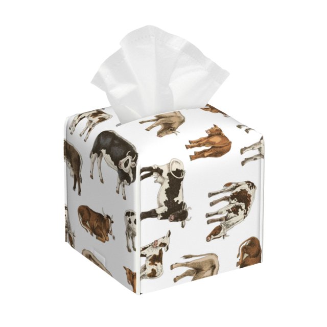 Fotbe Cow Porta Pañuelos Decorativo de Cuero, Caja Cuadrada Moderna para Pañuelos Faciales, Organizador y Dispensador 5x5x5''