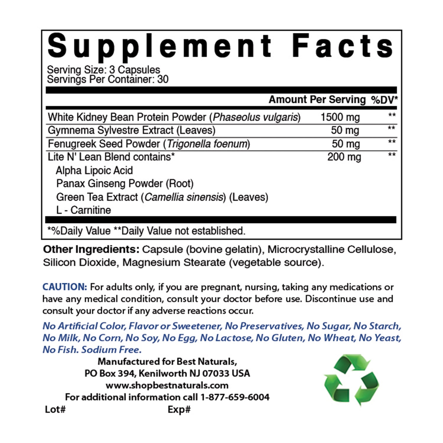 3 Pack Best Naturals Carb Blocker 500 mg 90 Capsules | Weight Loss Supplement