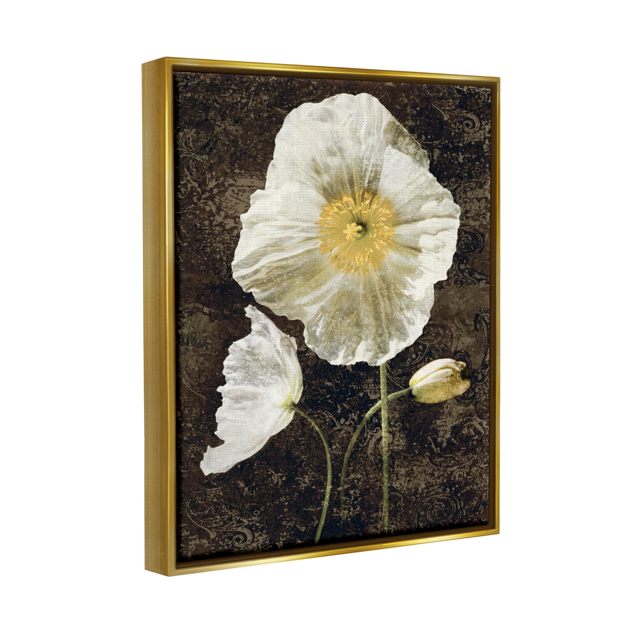 Stupell Industries Rustic White Poppies Botanical & Floral Painting Gold Floater Framed Canvas Art Print Wall Art, 17 x 21