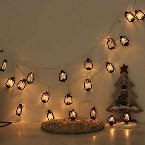 Luces LED de tira Exteriores Interiores Solares | Diseño de cilindros de lino chino | PVC negro | Luces de hadas impermeables de 10 pies | Decoración del Hogar en el Patio de Navidad | Duradero