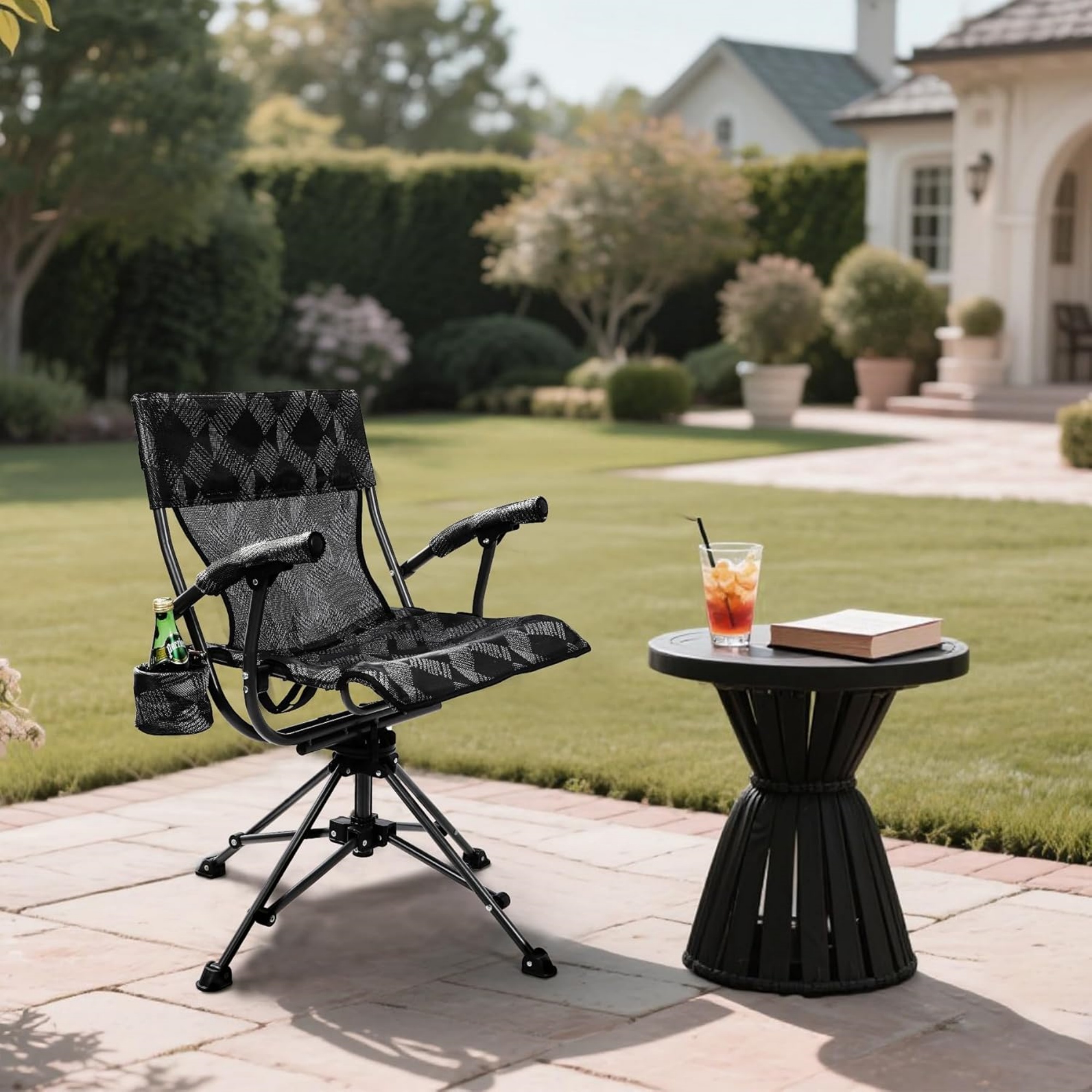RedSwing 360° Swivel Hunting Chairs for Ground Blinds, Portable Folding Camping Chairs for Adults Hunting Seats with Hard Arms for Outdoor Fishing Camping