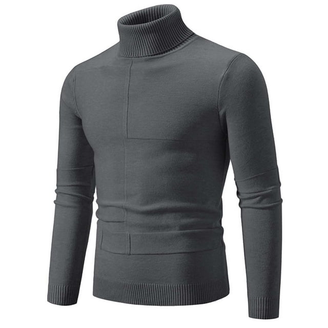 CAUYDY Chandail à Col Roulé pour Hommes Manches Longues Tricot Torsadé Ajusté Col Montant (Gris Foncé, 2TG)