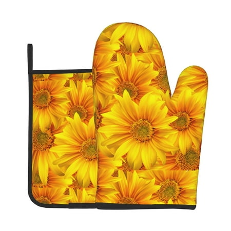 

Zeuib 3D Sunflowers Print Oven Mitt & Pot Holder Set 2-Pack Kitchen Gloves and Hot Pads for Cooking BBQ Grilling Baking