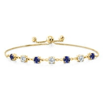 Gem Stone King 18K Yellow Gold Plated Silver Blue Created Sapphire and White Moissanite Infinity Links Bracelet for Women (2.39 Cttw, Round 4.5MM, Fully Adjustable up to 9 inch)
