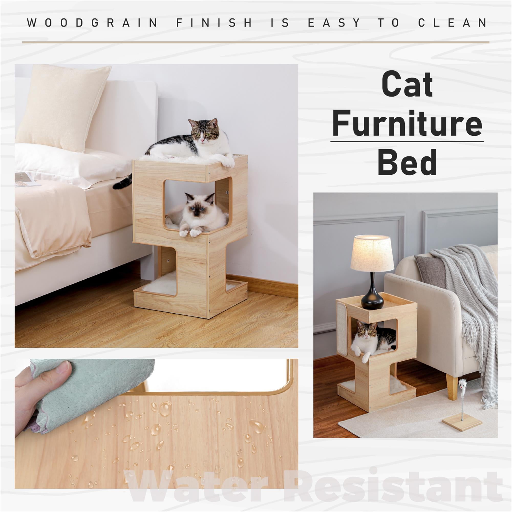 Pefilos 23.6" Cat Tree House for Indoor Cats, Wood Cat House for Kittens, Cat Condo with Free Cat Toy, Scratching Pad and Removable Soft Mats, Beige Pefilos 23.6" Cat Tree House for Indoor Cats, Wood Cat House for Kittens, Cat Condo with Free Cat Toy, Scratching Pad and Removable Soft Mats, Beige