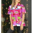 thumbnail image 6 of LA LEELA Women's Beach Funny Santa Claus Party Blouse Shirt Tops Button Down Shirts Christmas Tree Hawaiian Blouses for Women S Xmas Gifts, Pink, 6 of 7
