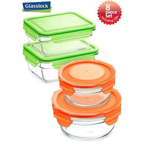 Glasslock 4 Container Round and Rectangular Oven Safe Food Storage Set