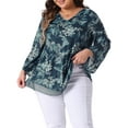 thumbnail image 2 of DARING DIVA Women's Plus Dressy V Neck Mesh Casual Flowy Blouse 2X Cyan, 2 of 6