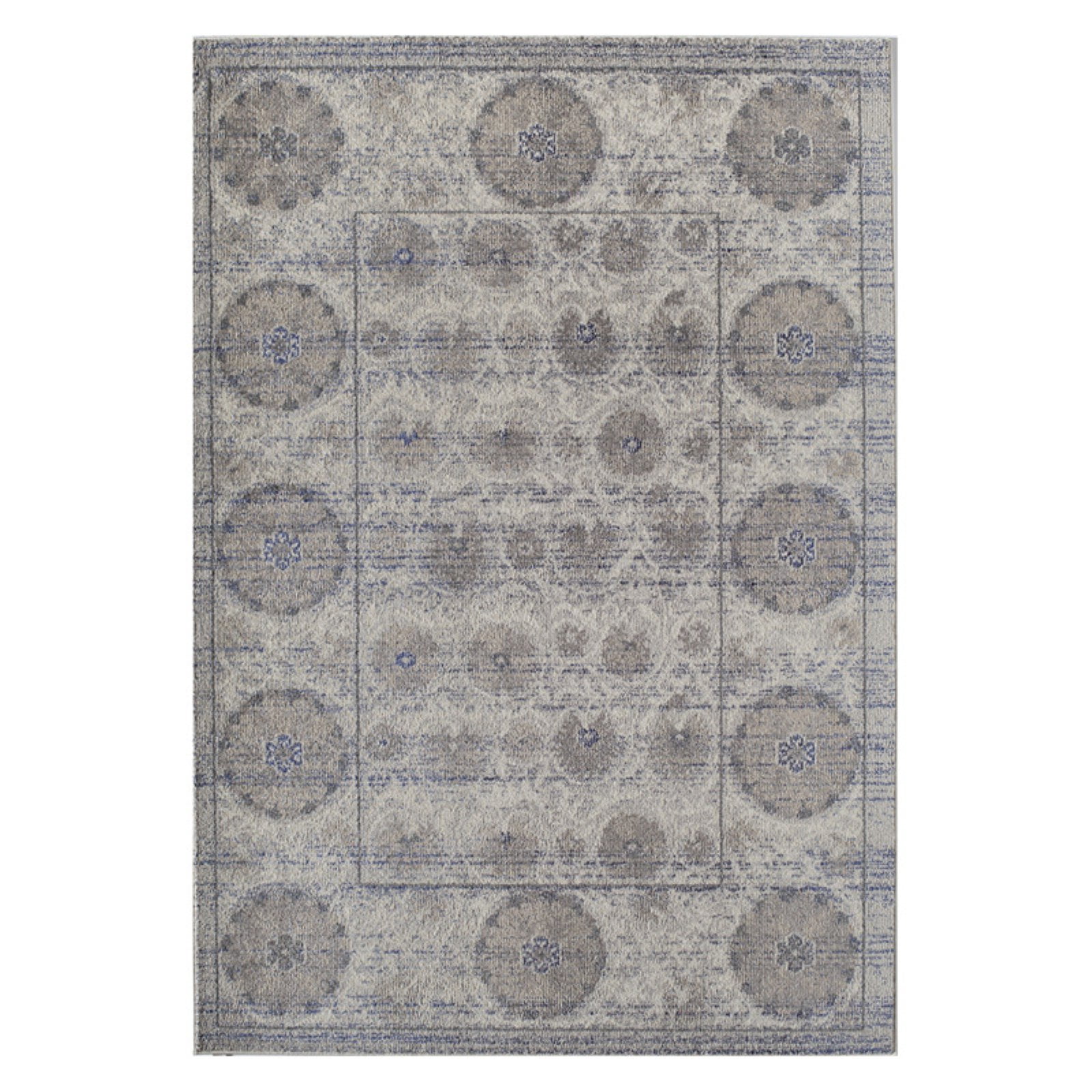 Rugs America Beverly Collection Ivory Blue BV100A Transitional Abstract Area Rug 4' x 5'7"