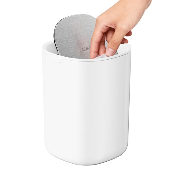 Cesun Mini Poubelle de Bureau avec Couvercle Basculant, Petite Poubelle de Bureau de 0,4 Gallon, Corbeille de Comptoir, Petite Poubelle de Table Moderne pour Maison, Bureau, Zone de Maquillage Ou Intérieur de Voiture (Blanc)