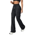 thumbnail image 6 of Dwellite Flare Pants for Women High Waisted Sweatpants with Pockets Casual Hiking Drawstring Trousers 2026 Black L, 6 of 8