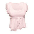 thumbnail image 3 of Duojiaj Women Square Neck Peplum Top Y2K Short Sleeves Tie Up Front Ruffle Teen Girls Crop Tee, 3 of 5
