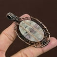 thumbnail image 4 of Natural Owyhee Opal, Moonstone Gemstone Copper Wire Wrap Pendant 2.96", 4 of 5