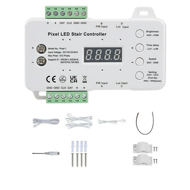 Controlador de luces LED de píxeles para escaleras con sensor de movimiento Controlador LED RGB con sensor de luz diurna Controlador de iluminación para escaleras