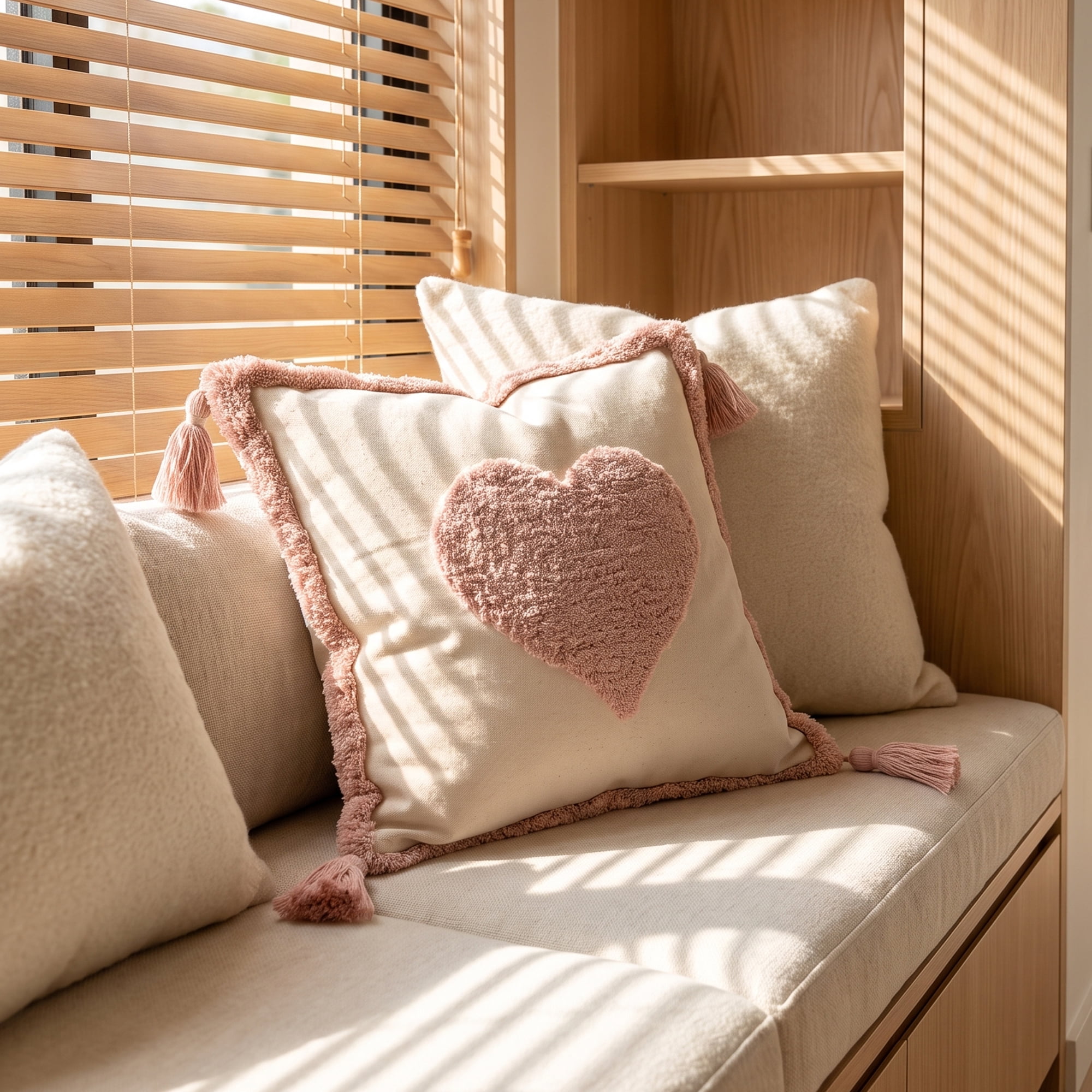 Unique Bargains Tufted Throw Pillow Cover Cushion Case for Home Pink Heart 18"x18"