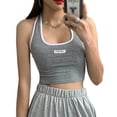 thumbnail image 1 of Forzero Women's Letter Halter Sexy Slim Exposed Navel Knitted Camisole Tank Top, 1 of 6