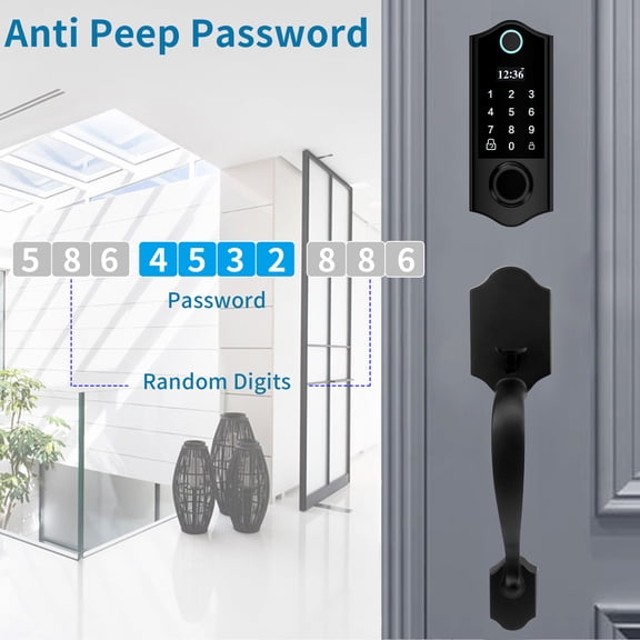 Smart Lock Fingerprint Door Lock with Handles, Keypad, Keyless Entry, Auto Lock, 300 Users,Black