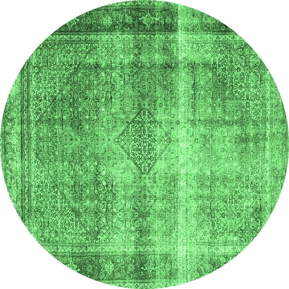 Ahgly Company Machine Washable Indoor Round Persian Emerald Green Traditional Area Rugs, 3' Round